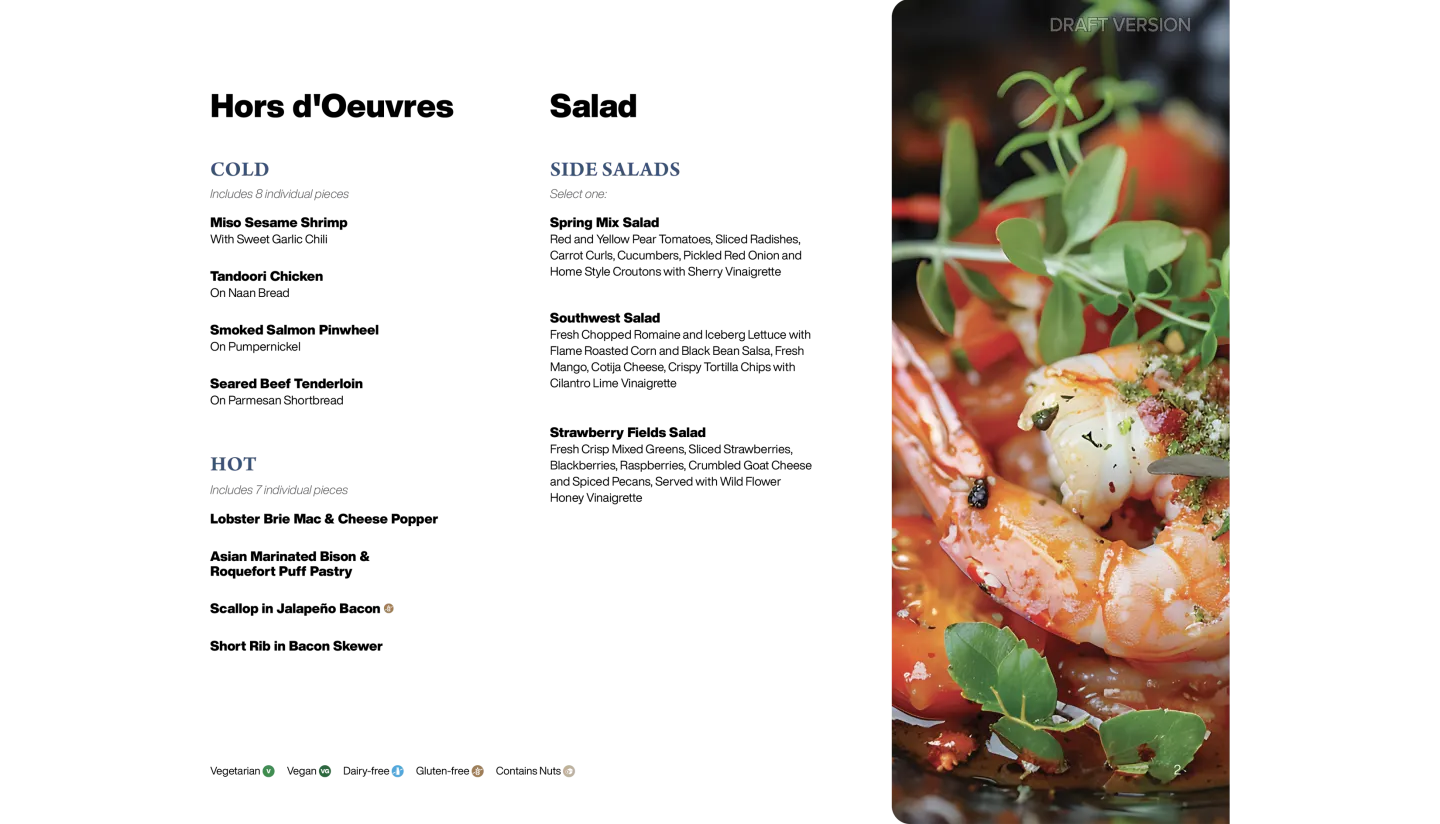 Hors d'Oeuvres and Salad Menu 